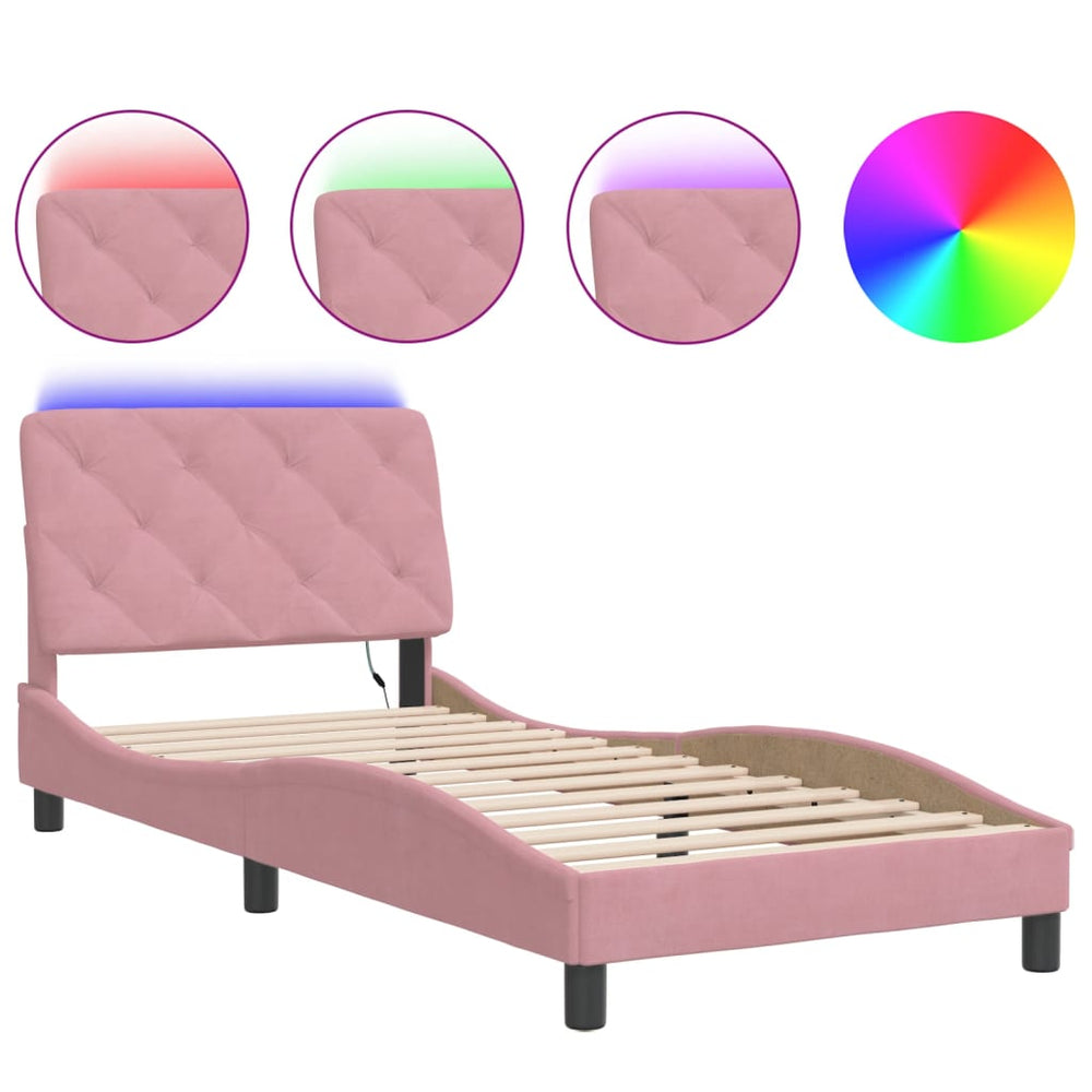 vidaXL Cadre de lit avec LED sans matelas Rose 80x200 cm Velours