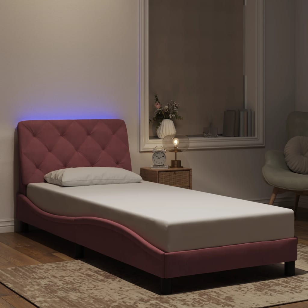 vidaXL Cadre de lit avec LED sans matelas Rose 80x200 cm Velours