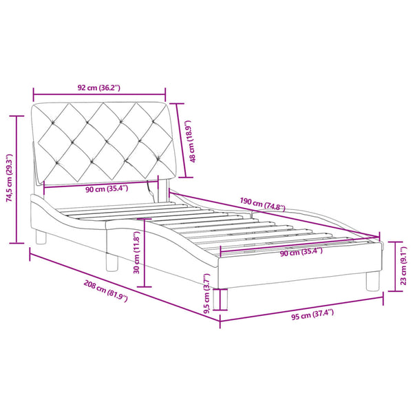vidaXL Cadre de lit avec LED sans matelas Gris clair 90x190 cm Velours