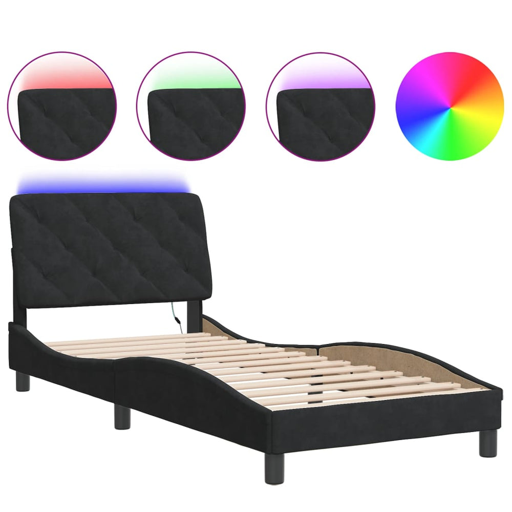 Bettgestell Schwarz 90x190 cm mit LED Samt