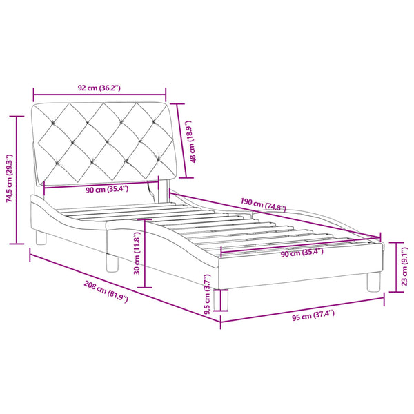 Bettgestell Schwarz 90x190 cm mit LED Samt
