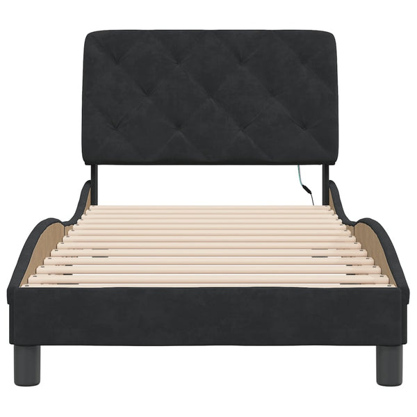 Bettgestell Schwarz 90x190 cm mit LED Samt