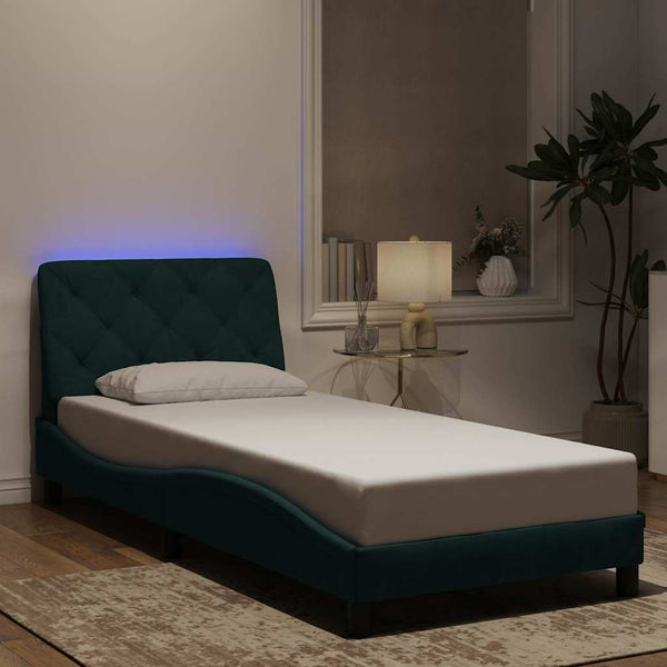 Bettgestell mit LED Dunkelgrün 90x190 cm Samt