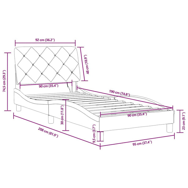 Bettgestell mit LED Blau Samt 90x190 cm