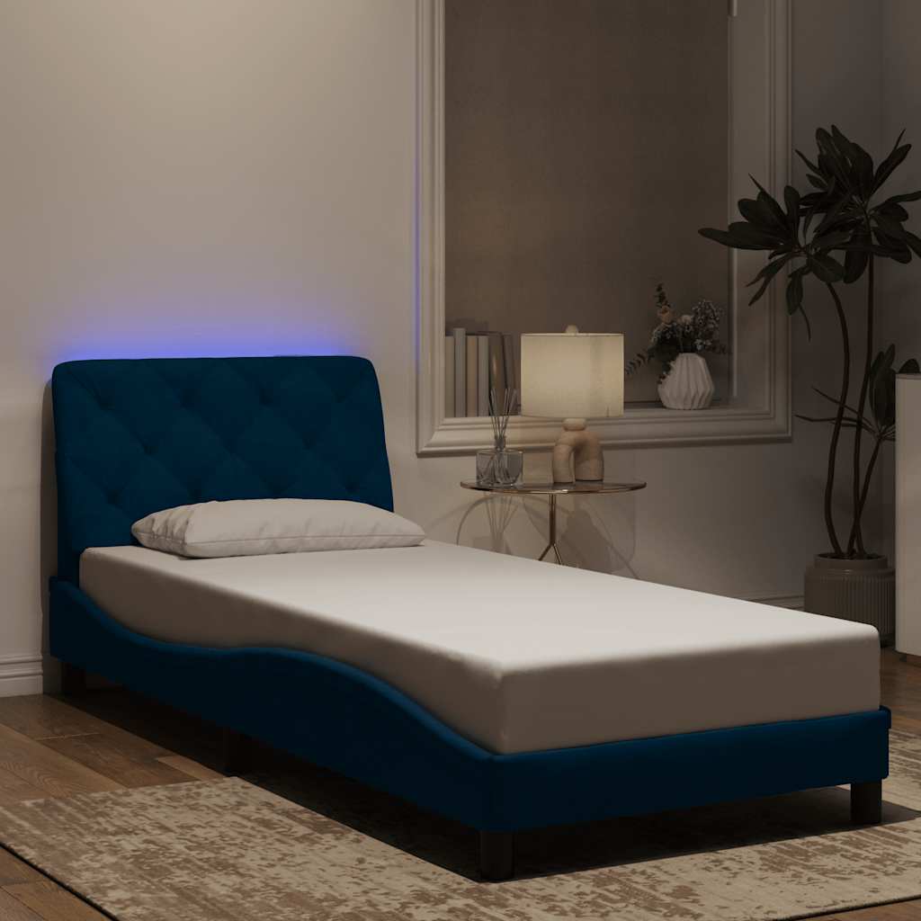 Bettgestell mit LED Blau Samt 90x190 cm