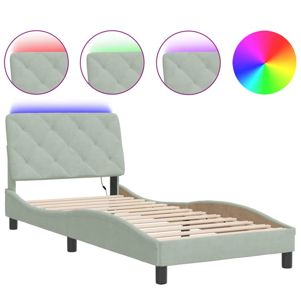 vidaXL Cadre de lit avec LED sans matelas Gris clair 90x200 cm Velours