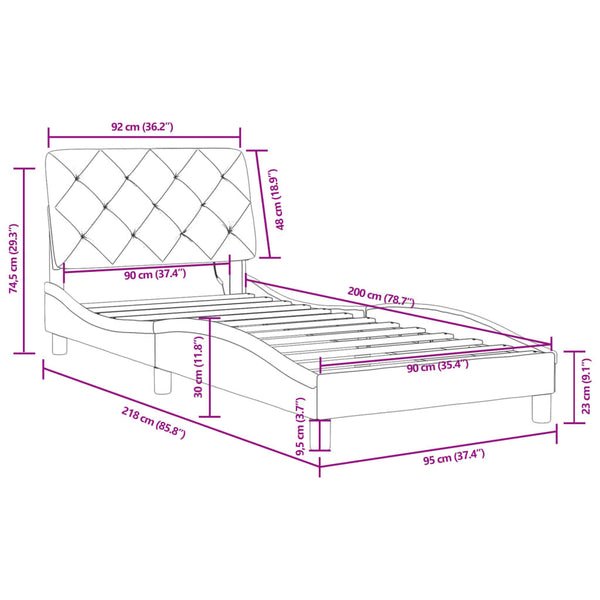 vidaXL Cadre de lit avec LED sans matelas Gris clair 90x200 cm Velours