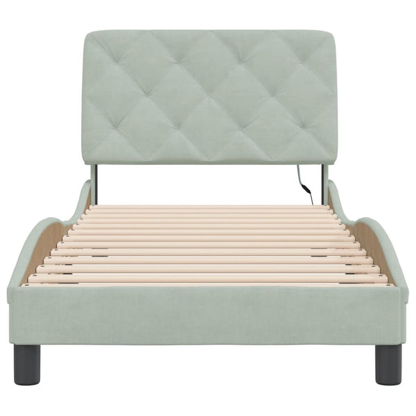 vidaXL Cadre de lit avec LED sans matelas Gris clair 90x200 cm Velours