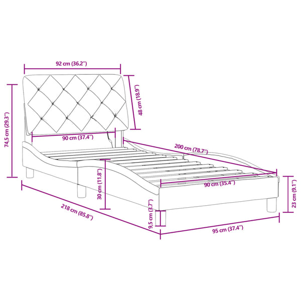 Bettgestell mit LED Dunkelgrau 90x200 cm