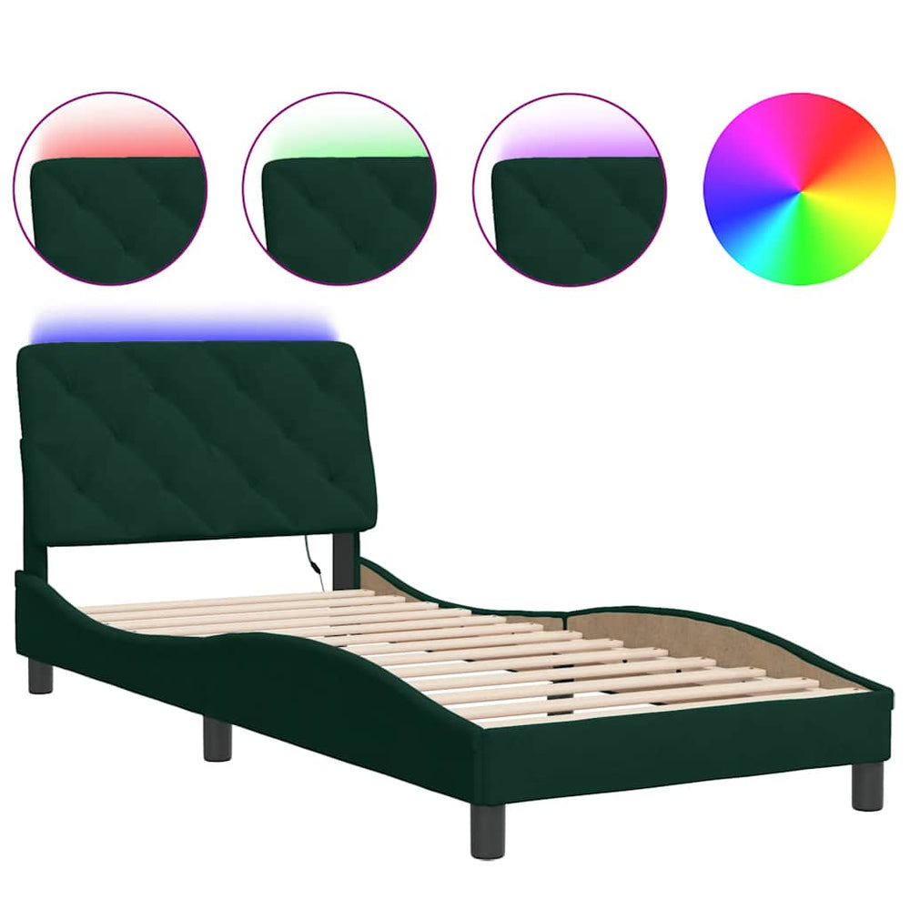 vidaXL LED Bed Frame without Mattress Dark Green 90x200 cm Velvet