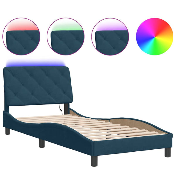 Bettgestell mit LED Blau 90x200 cm Samt