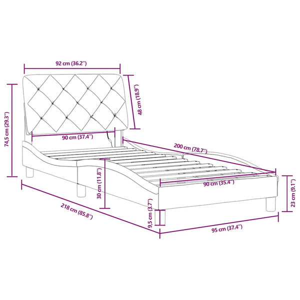 Bettgestell mit LED Blau 90x200 cm Samt