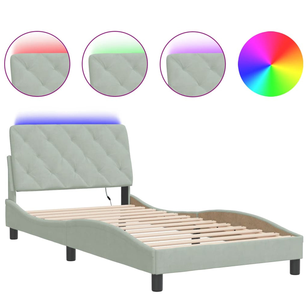 vidaXL Cadre de lit avec LED sans matelas Gris clair 100x200 cm Velours