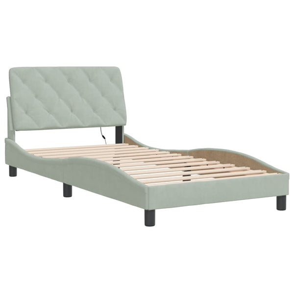 vidaXL Cadre de lit avec LED sans matelas Gris clair 100x200 cm Velours