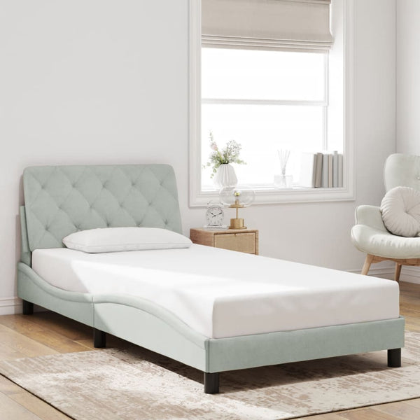 vidaXL Cadre de lit avec LED sans matelas Gris clair 100x200 cm Velours