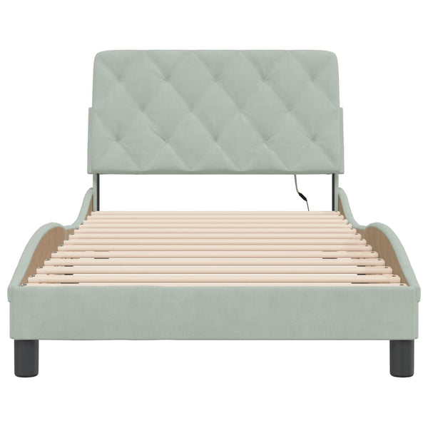 vidaXL Cadre de lit avec LED sans matelas Gris clair 100x200 cm Velours