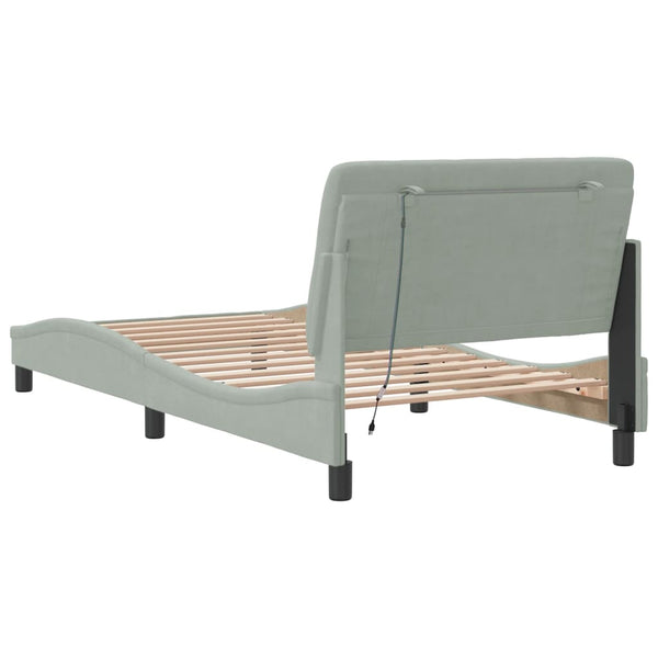 vidaXL Cadre de lit avec LED sans matelas Gris clair 100x200 cm Velours