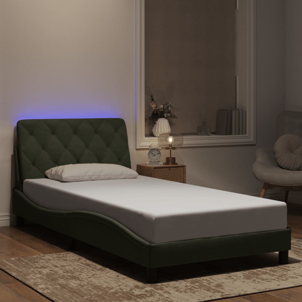 vidaXL Cadre de lit avec LED sans matelas Gris clair 100x200 cm Velours