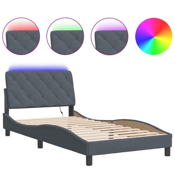 Bettgestell mit LED Dunkelgrau 100x200 cm Samt
