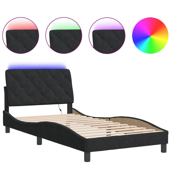 vidaXL Cadre de lit avec LED sans matelas Velours noir 100x200 cm