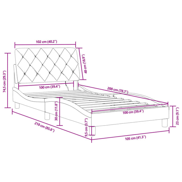 vidaXL Cadre de lit avec LED sans matelas Velours noir 100x200 cm
