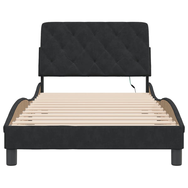 vidaXL Cadre de lit avec LED sans matelas Velours noir 100x200 cm