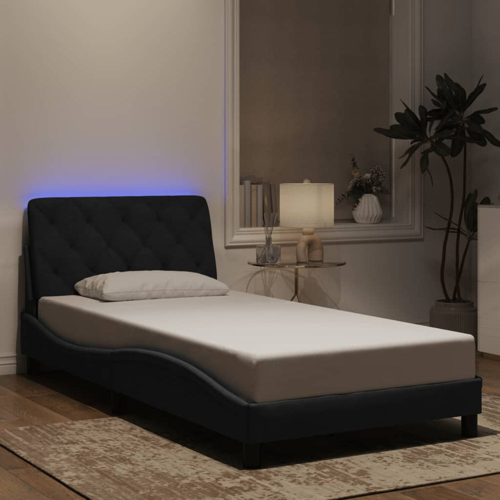 vidaXL Cadre de lit avec LED sans matelas Velours noir 100x200 cm