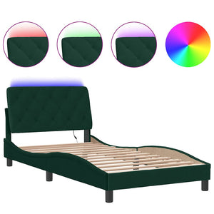 Bettgestell mit LED Dunkelgrün 100x200 cm Samt