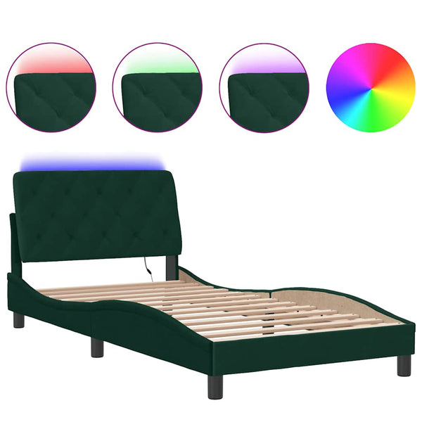 Bettgestell mit LED Dunkelgrün 100x200 cm Samt