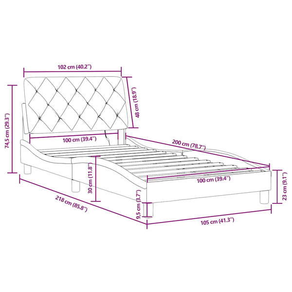 Bettgestell mit LED Dunkelgrün 100x200 cm Samt