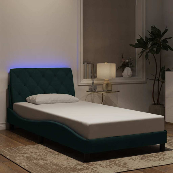 Bettgestell mit LED Dunkelgrün 100x200 cm Samt