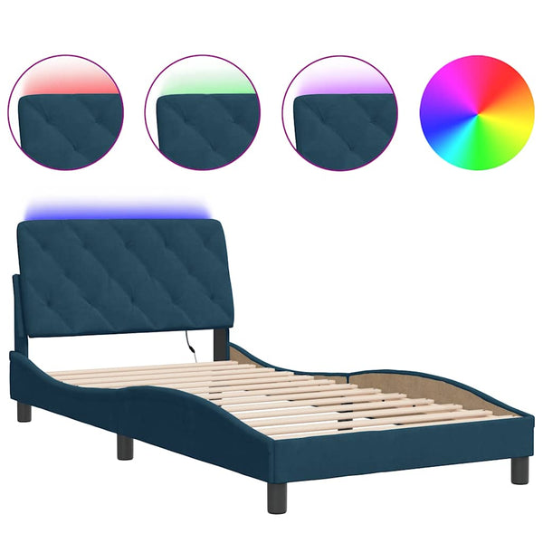 Bettgestell mit LED Blau 100x200 cm Samt