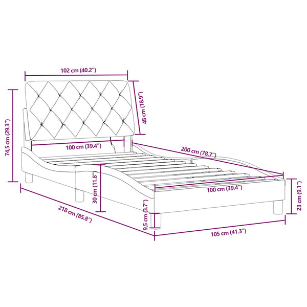 Bettgestell mit LED Blau 100x200 cm Samt