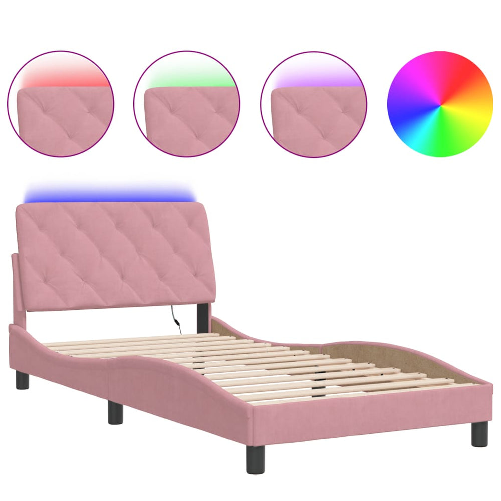 vidaXL Cadre de lit avec LED sans matelas Rose 100x200 cm Velours