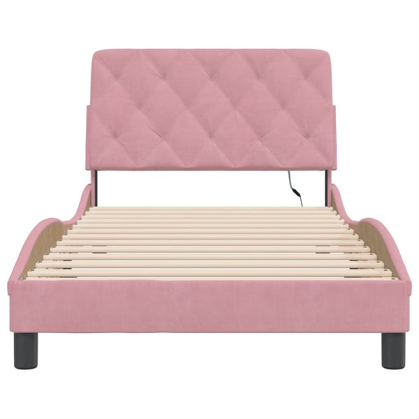vidaXL Cadre de lit avec LED sans matelas Rose 100x200 cm Velours