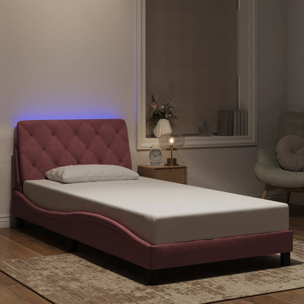 vidaXL Cadre de lit avec LED sans matelas Rose 100x200 cm Velours