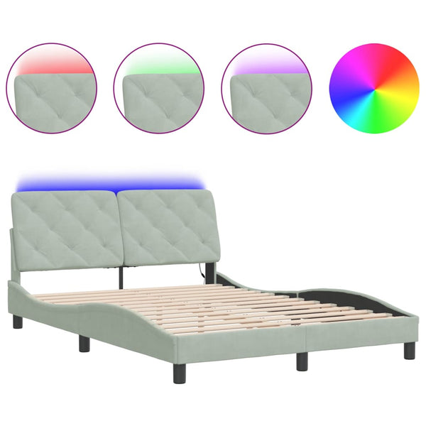 Bettgestell mit LED Hellgrau Samt 120x200 cm