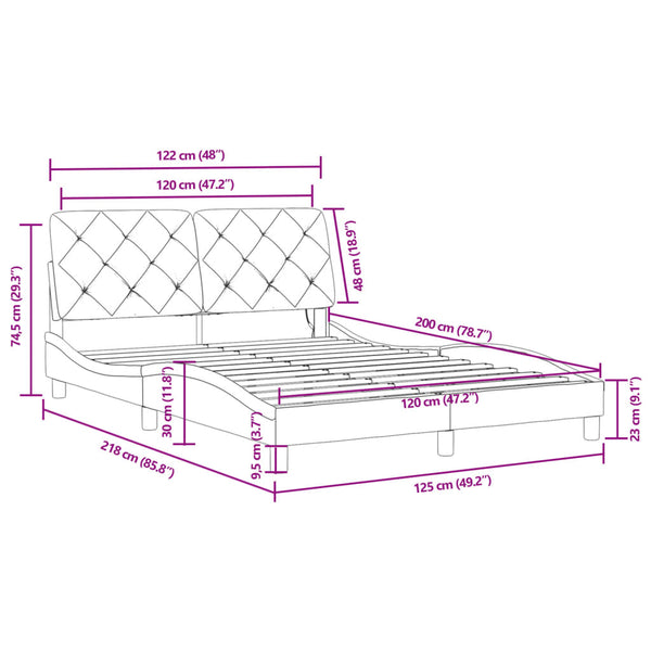 Bettgestell mit LED Schwarz 120x200 cm Samt