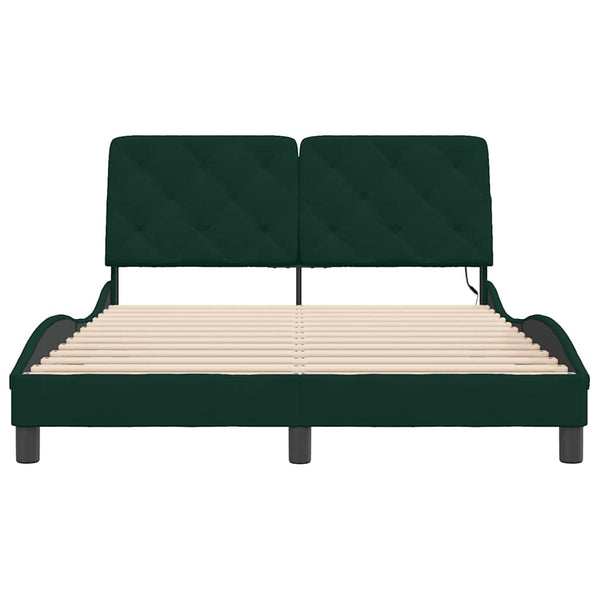 vidaXL Cadre de lit avec LED sans matelas Vert foncé 120x200 cm Velours