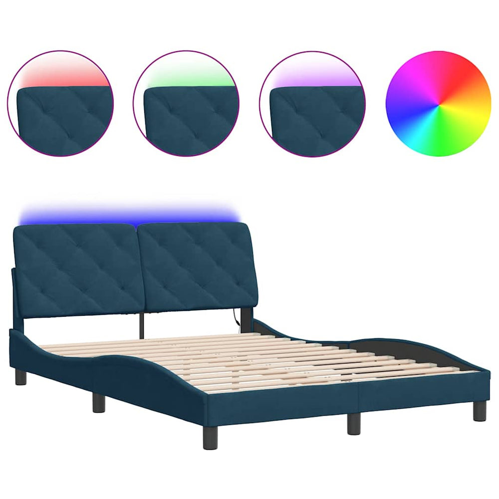 vidaXL LED Bed Frame without Mattress Blue 120x200 cm Velvet