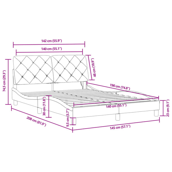 Bettgestell mit LED Hellgrau Samt 140x190 cm