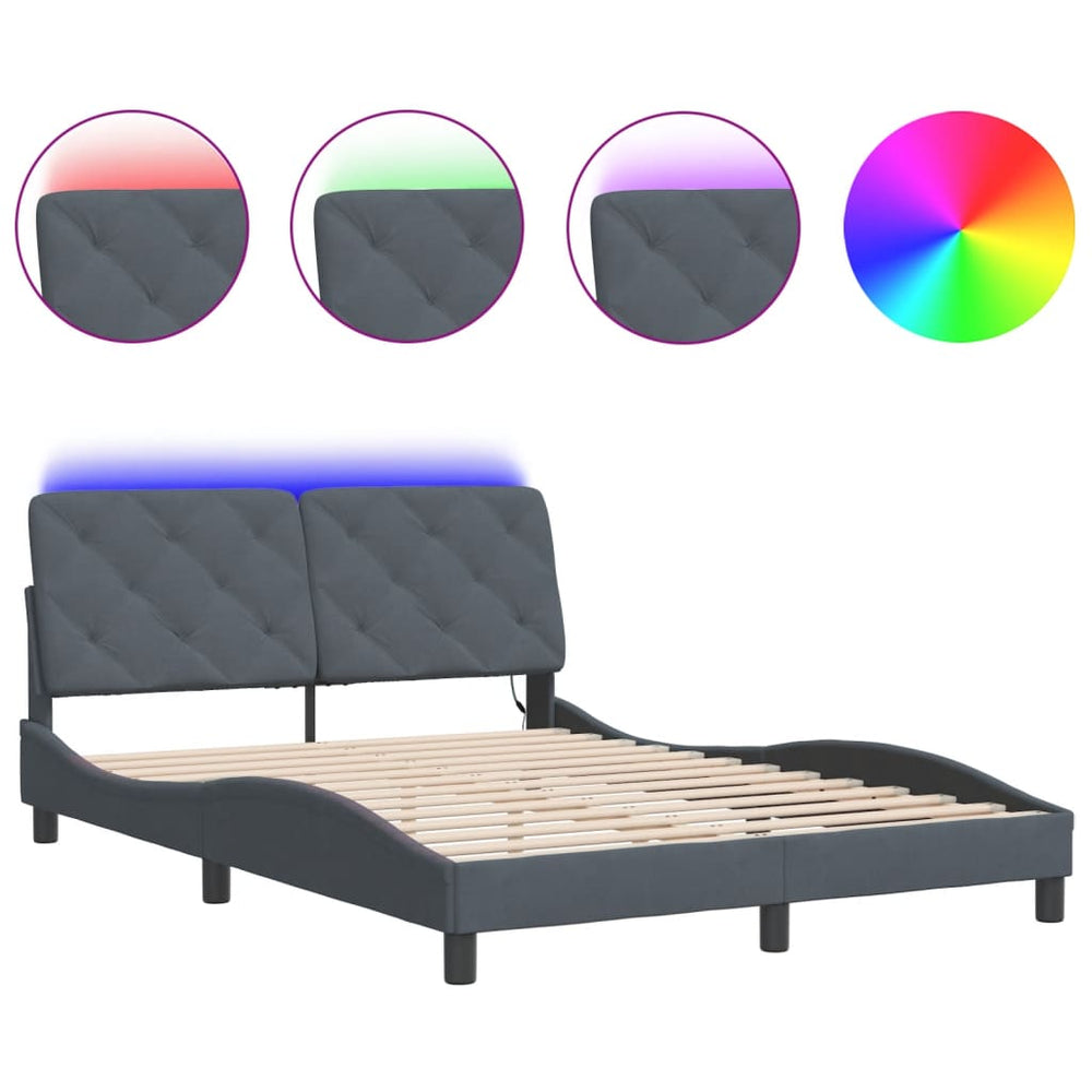 vidaXL LED Bed Frame without Mattress Dark Grey 140x190 cm Velvet