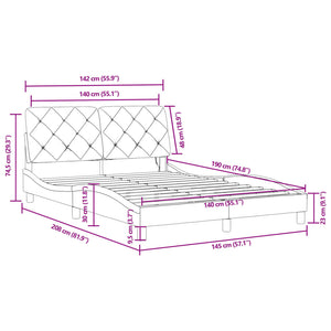 Bettgestell mit LED Dunkelgrau 140x190 cm Samt