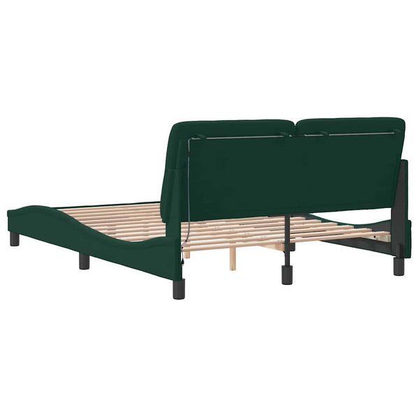 Bettgestell mit LED Dunkelgrün 140x190 cm Samt
