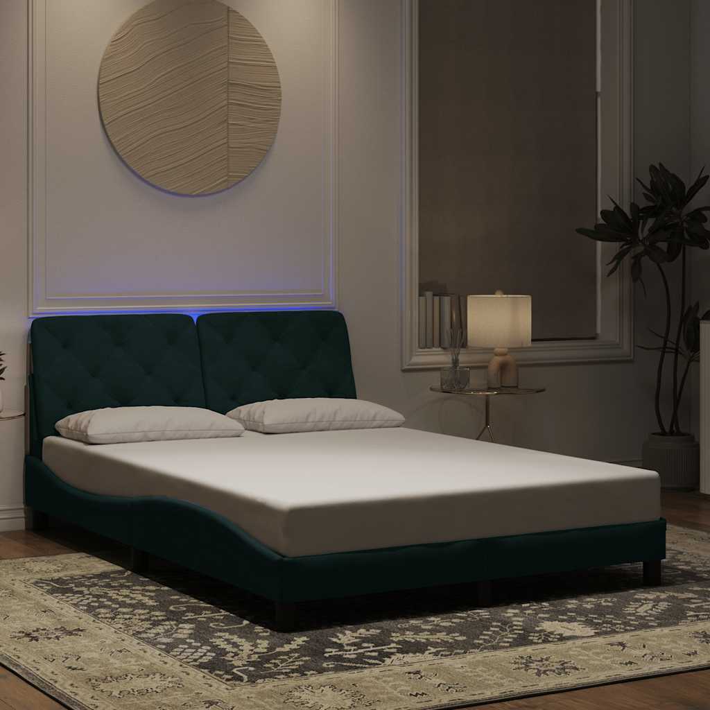 Bettgestell mit LED Dunkelgrün 140x190 cm Samt