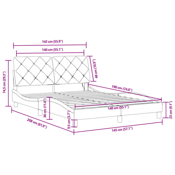 Bettgestell Rosa 140x190 cm mit LED Samt