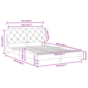 Bettgestell mit LED Hellgrau Samt 140x200 cm