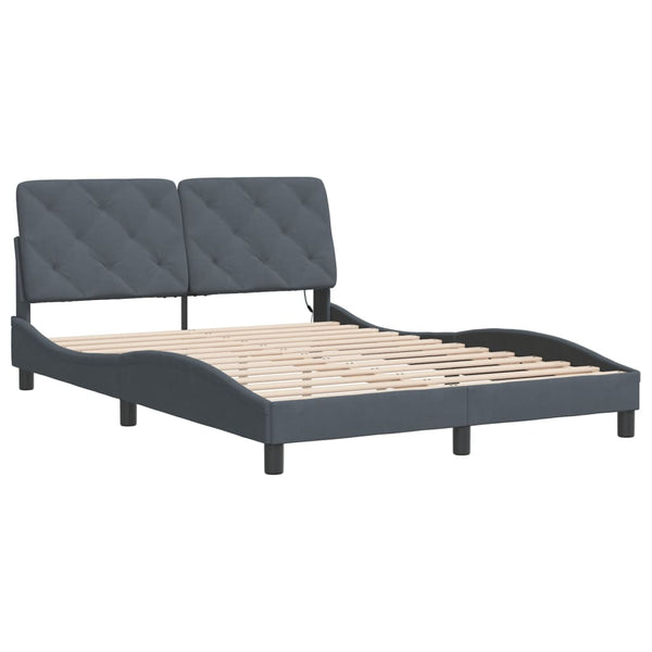 Bettgestell mit LED Dunkelgrau 140x200 cm Samt