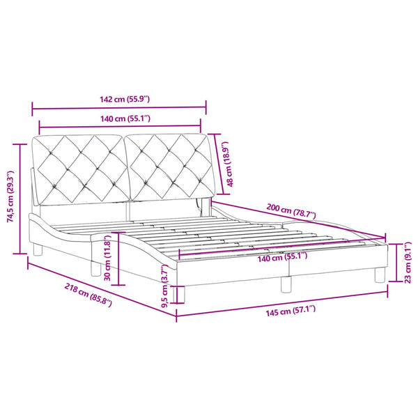 Schwarzes Samt Bettgestell mit LED 140x200 cm