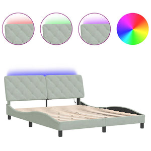 Bettgestell mit LED Hellgrau Samt 160x200